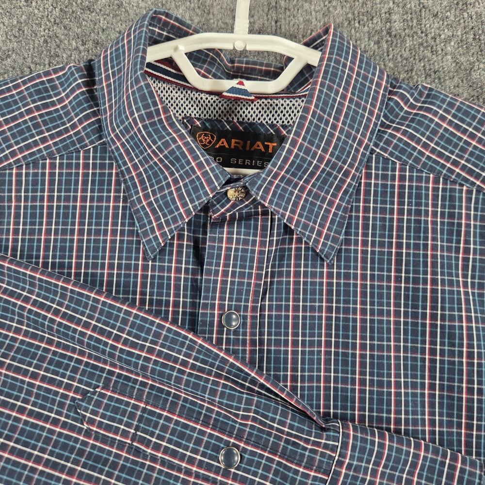 Ariat Pro Series Mens XL TG Button Down Shirt Blue Pearl Snaps Plaid Long Sleeve